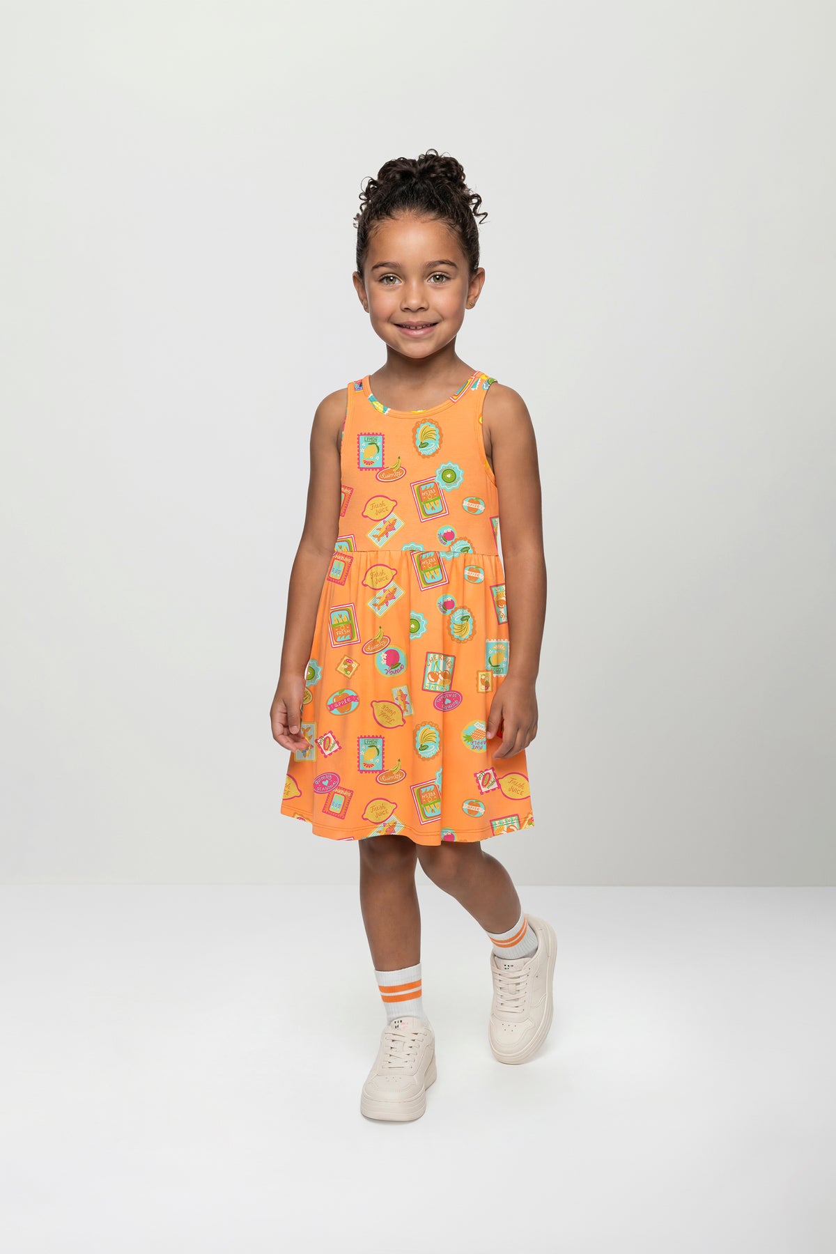 Vestido naranja frutas limones sandía niña Quimby 35203-AB2610