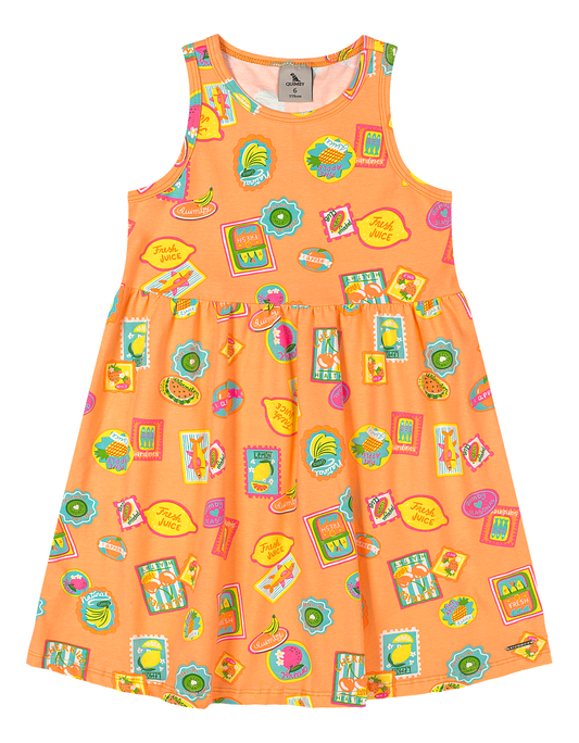 Vestido naranja frutas limones sandía niña Quimby 35203-AB2610