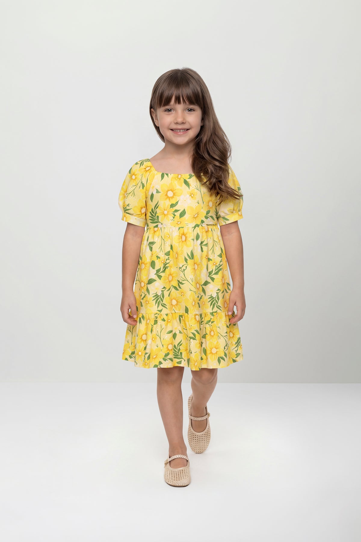 Vestido amarillo flores niña Quimby 35205-FL0185