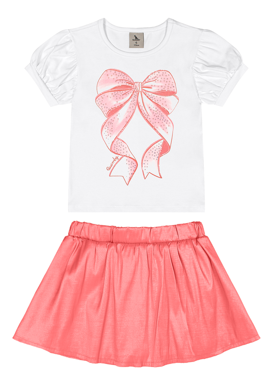 Set conjunto camisa blanca chongo rosado falda short tutu niña Quimby 35219-00101A