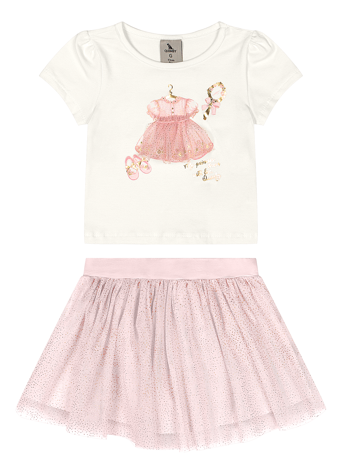 Set conjunto camisa blanca falda short rosada tutu niña Quimby 35238-000106
