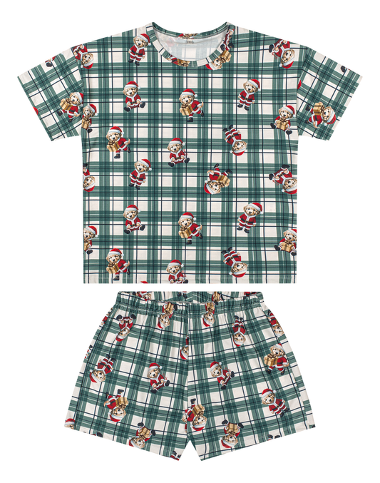 Set conjunto 2 piezas pijama navideña camisa short verde bebe niña Quimby 35262-SB0874