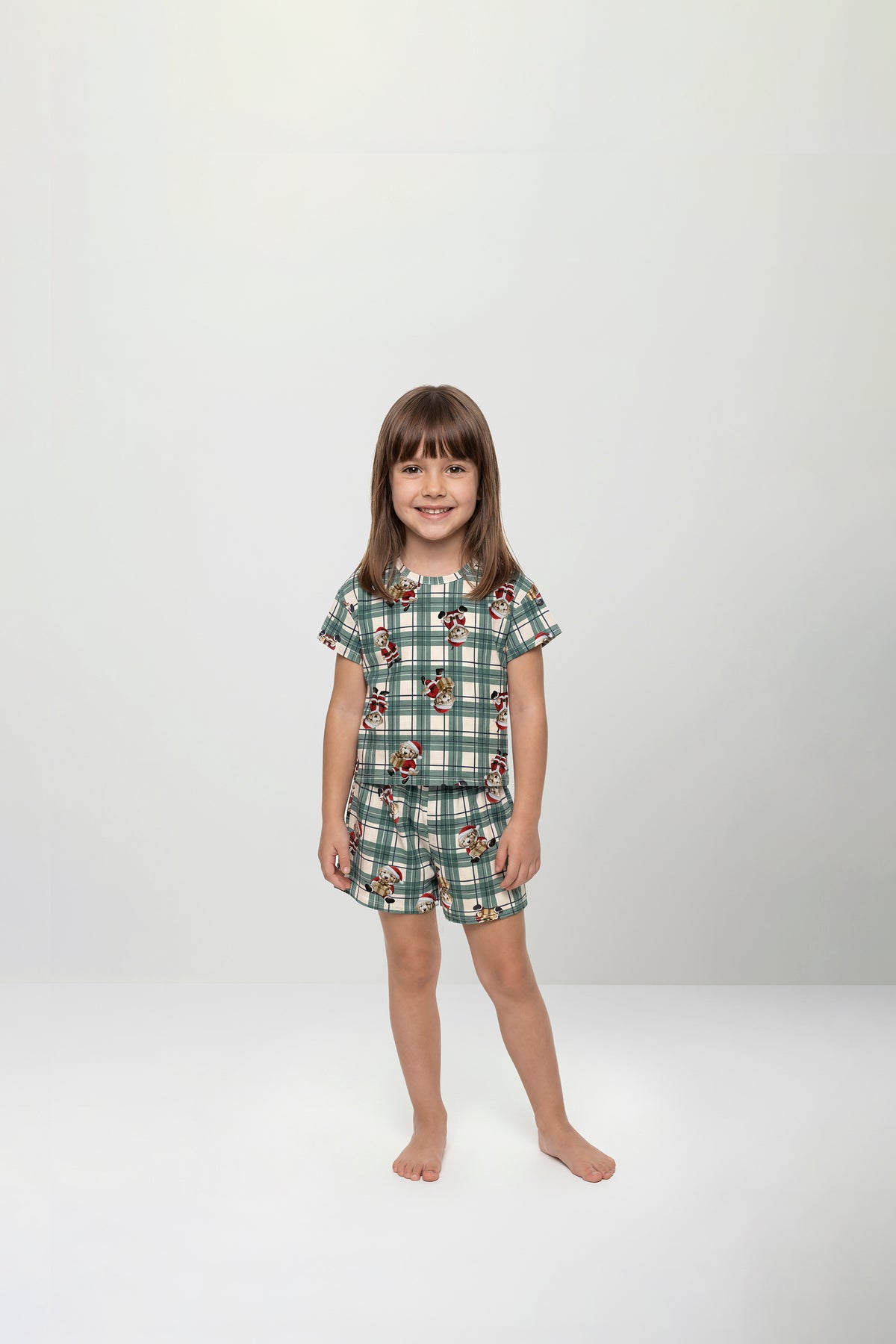 Set conjunto pijama navideña camisa short verde niña Quimby 35263-SB0874