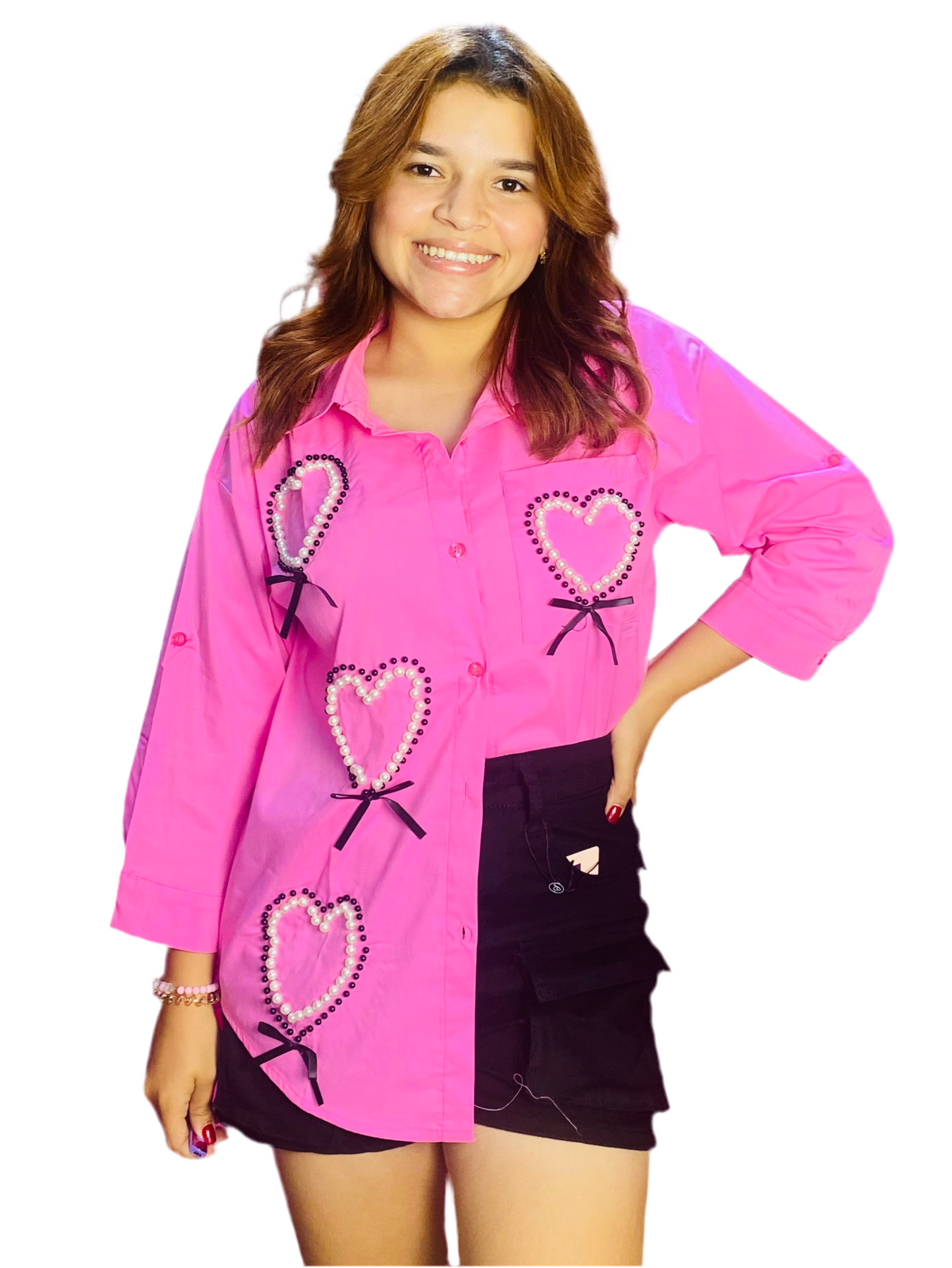 Camisa Blusa Dama manga larga con chongos rosado CTD1198-16 690425