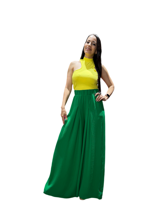 Pantalon dama ancho wide leg mujer CPD1068-63 590395 Verde