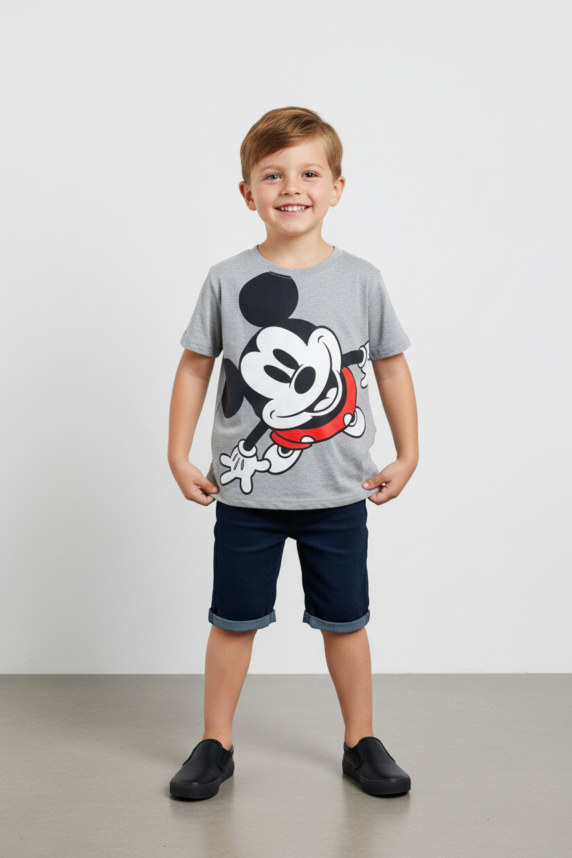 Set 2 piezas Mickey camisa gris short jean bebe niño d9-mk-1333B 490390