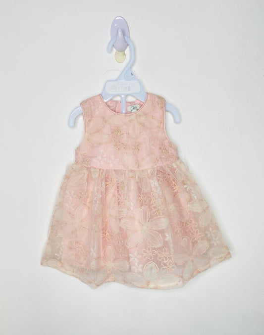 Vestido rosado flores tutu bebe niña