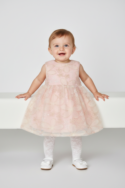Vestido rosado flores tutu bebe niña