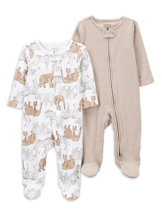 Pijama Mameluco bebe niño animales set 2 piezas Carters cafe rayas salida hospital