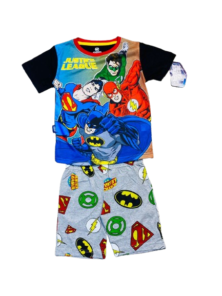 Set 2 piezas pijama short batman liga de la justicia niño