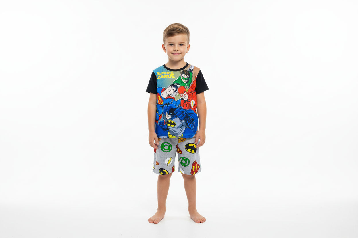 Set 2 piezas pijama short batman liga de la justicia niño