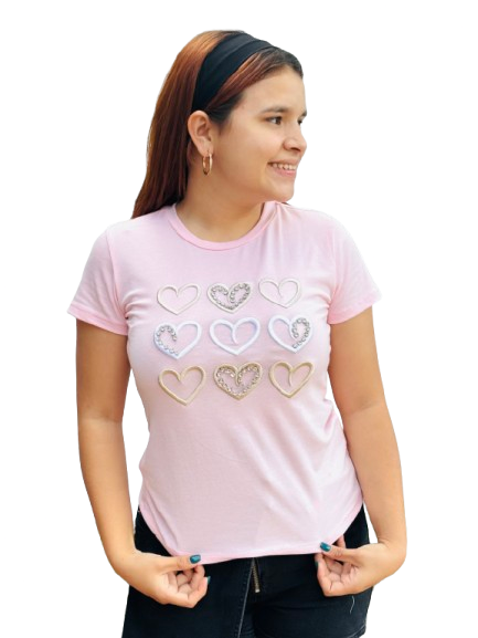 Camisa corazones bordados rosado Intrigue  S-XL IN1-2213 425350