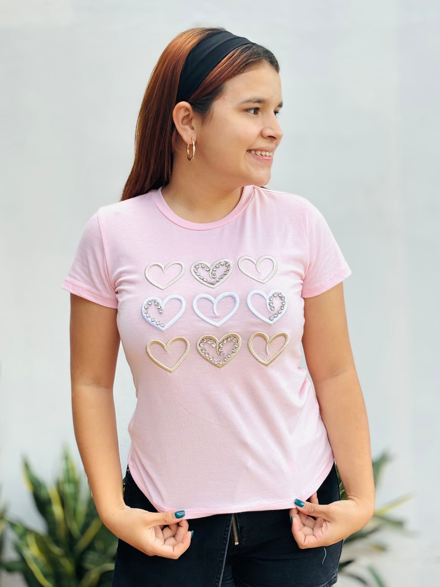 Camisa corazones bordados rosado Intrigue  S-XL IN1-2213 425350
