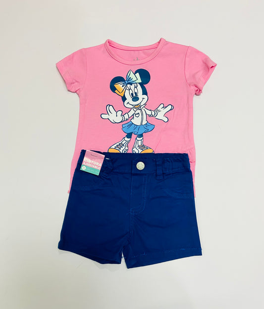 Set conjunto 2 piezas camisa rosada short azul oscuro Minnie niña D9-MI-1312B