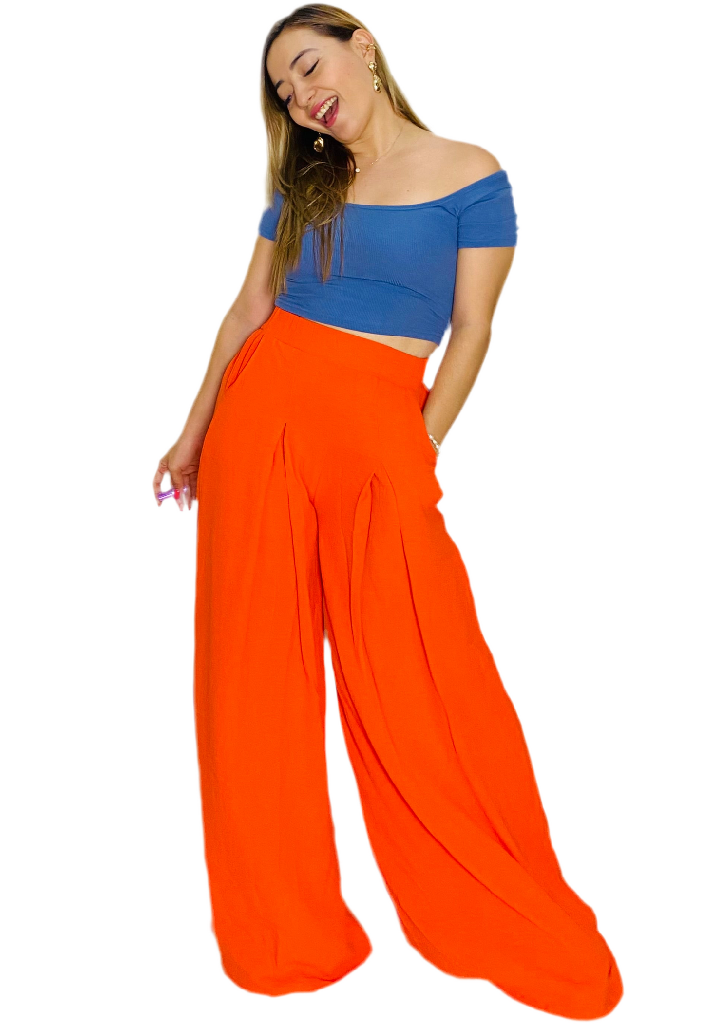 Pantalon formal de tela Dama Wide Leg Anaranjado CPD1030-21 690590490