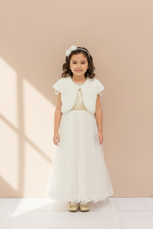 Vestido blanco de gala con chaleco