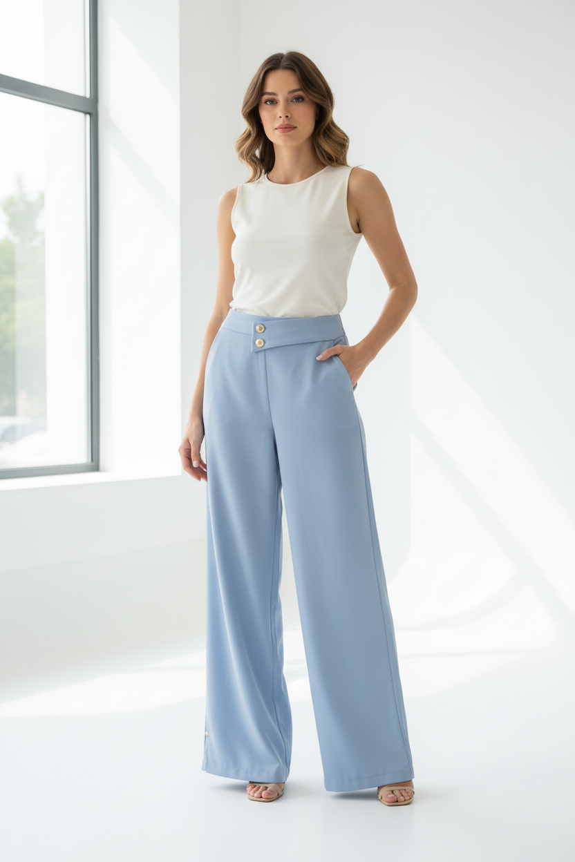 Pantalon Dama Tela Formal Azul Celeste INT3-1734  690590490 promo 3x1000