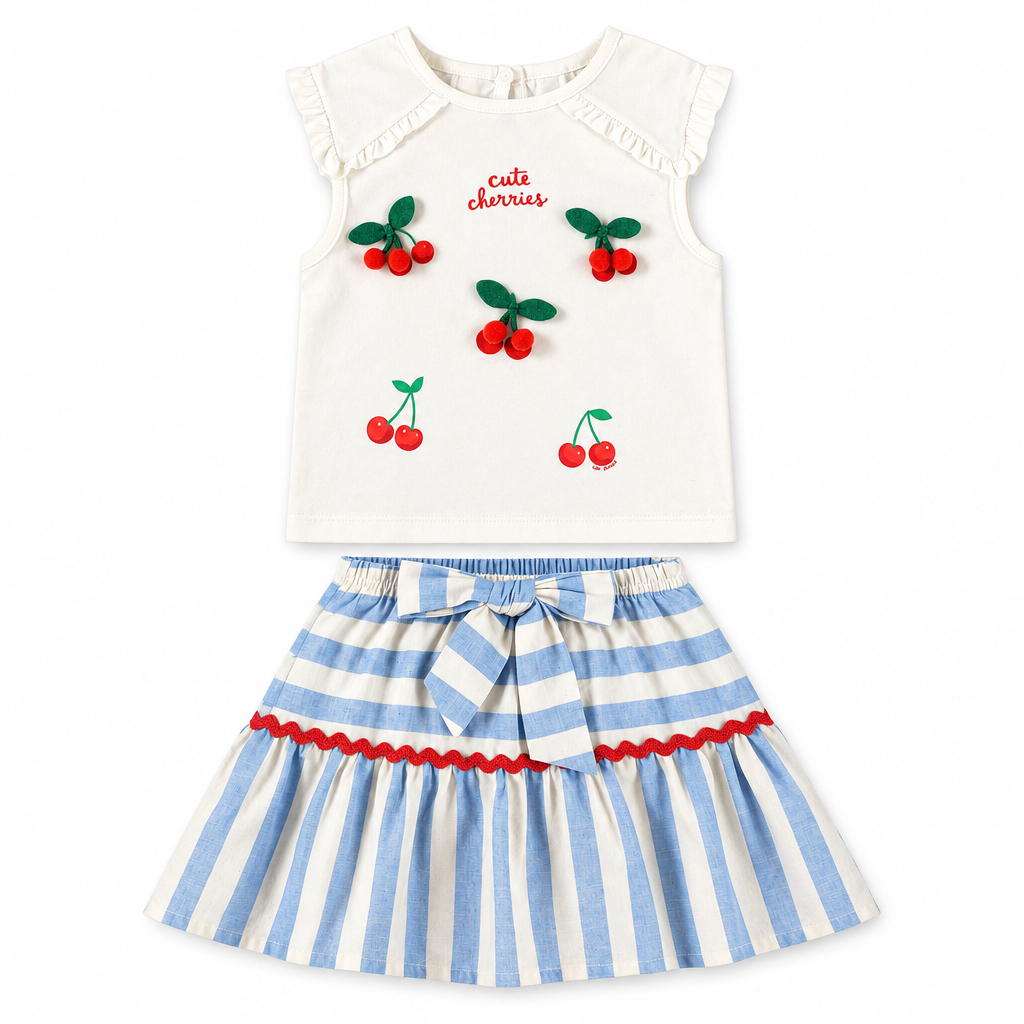 Set conjunto camisa blanca cerezas cherry falda azul Up Baby 46305-000106