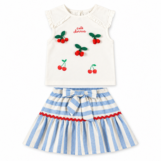 Set conjunto camisa blanca cerezas cherry falda azul Up Baby 46305-000106