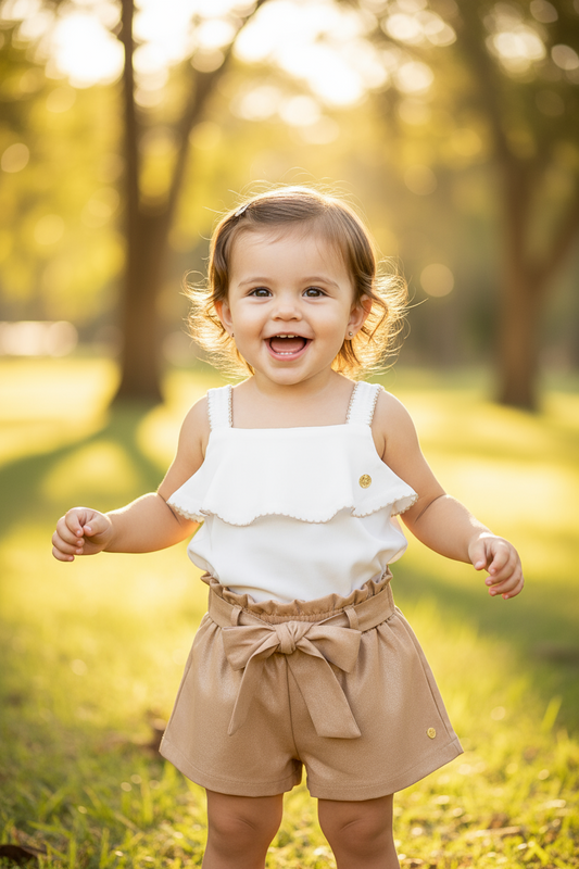 Set conjunto camisa blanca short café Up Baby 46328-000106