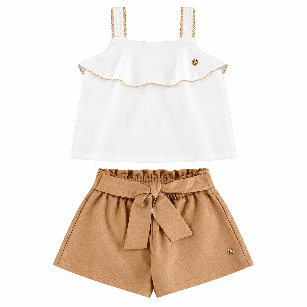 Set conjunto bebe niña camisa blanca short café Up Baby 46328-000106