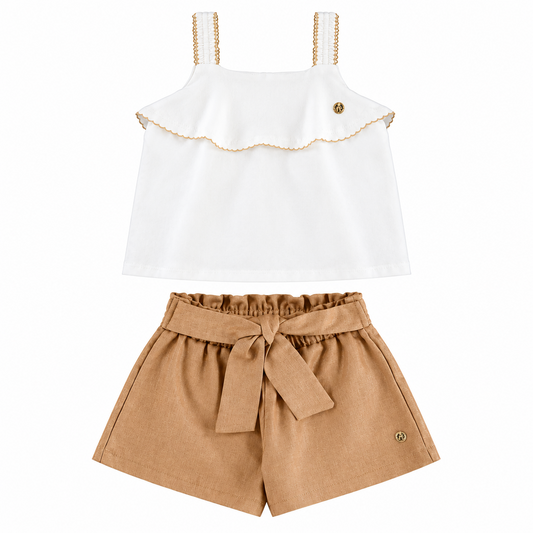 Set conjunto bebe niña camisa blanca short café Up Baby 46328-000106