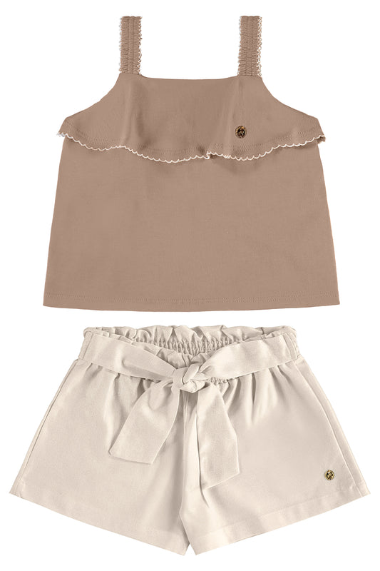 Set conjunto bebe niña camisa café short beige Up Baby 46328-151215