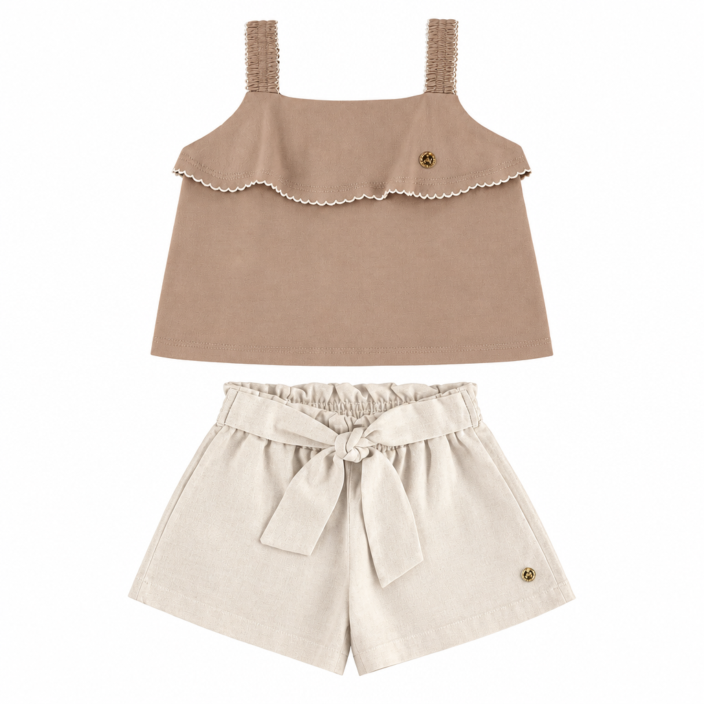 Set conjunto bebe niña camisa cafe short beige Up Baby 46328-151215