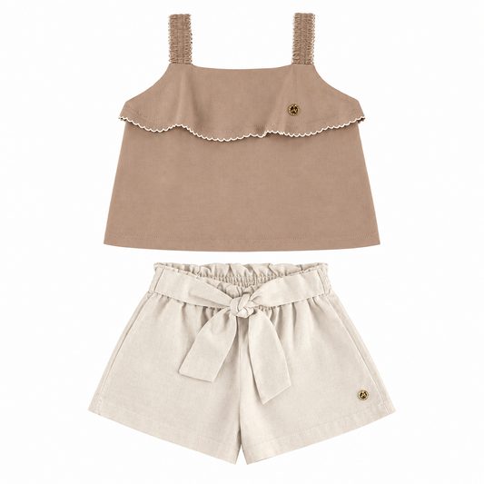 Set conjunto bebe niña camisa cafe short beige Up Baby 46328-151215
