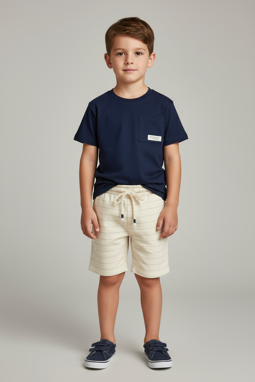 Set conjunto niño camisa azul short beige 46352-193921