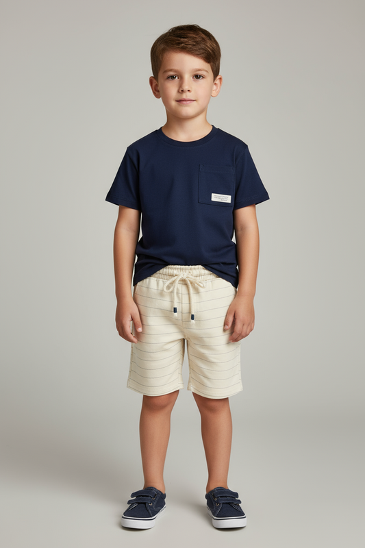 Set conjunto niño camisa azul short beige 46352-193921