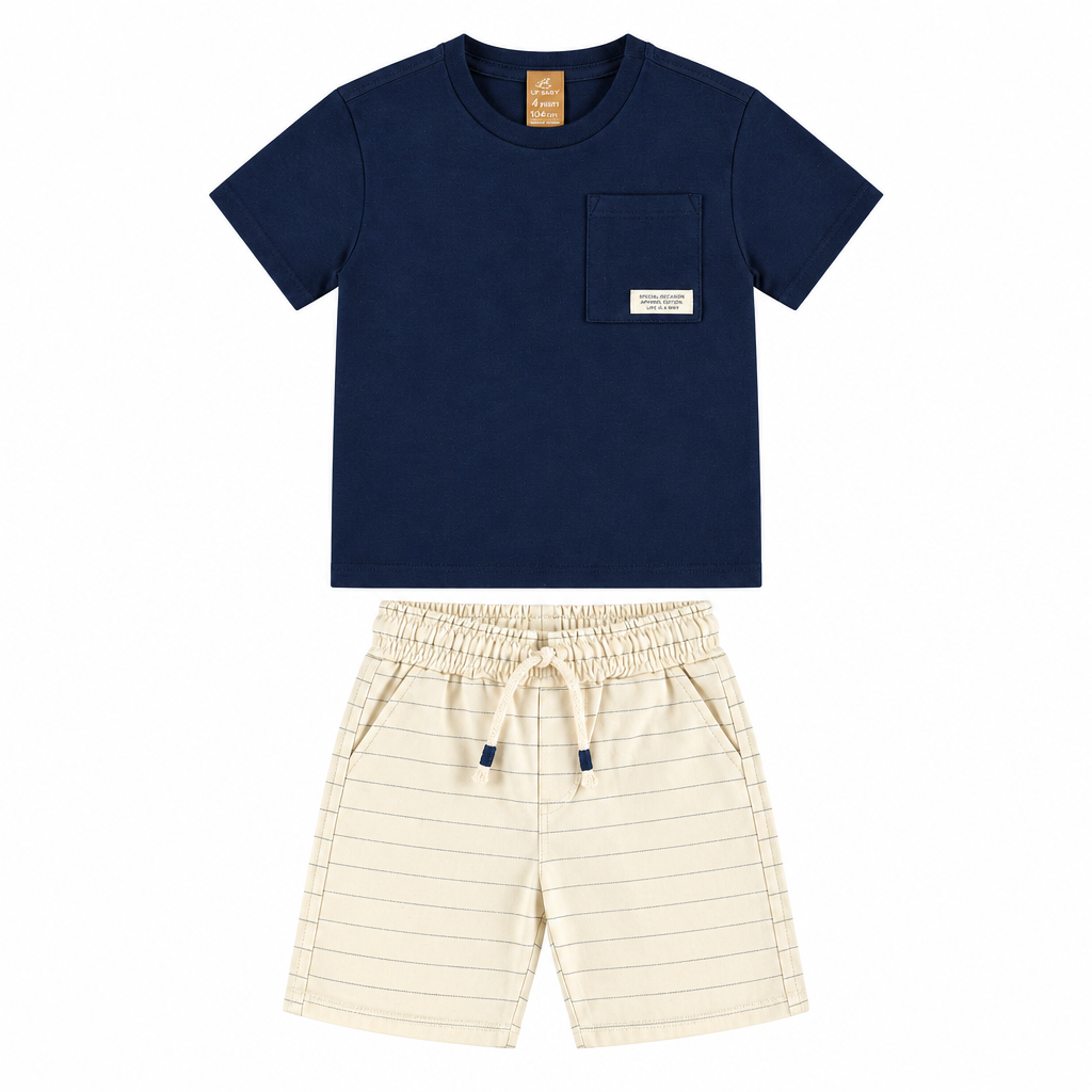 Set conjunto niño camisa azul short beige 46352-193921