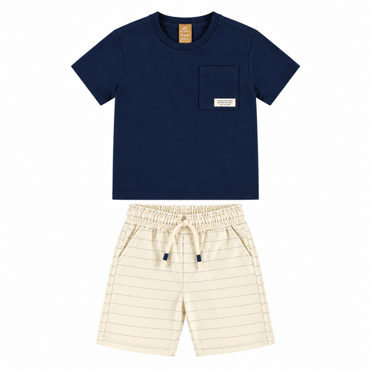 Set conjunto niño camisa azul short beige 46352-193921