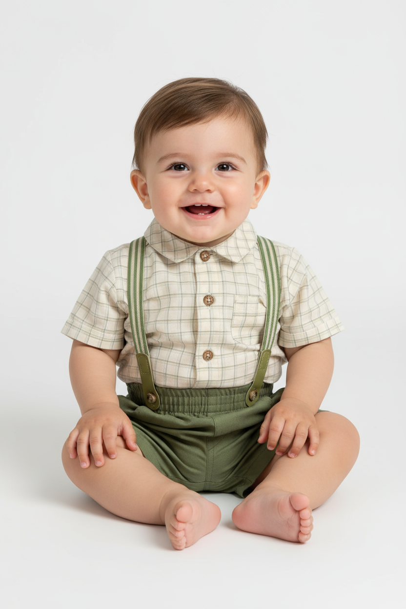 Set conjunto formal tirantes bebe niño verde Up Baby 46408-000106