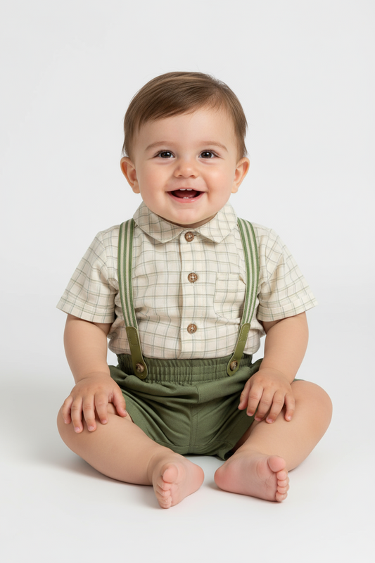 Set conjunto formal tirantes bebe niño verde Up Baby 46408-000106