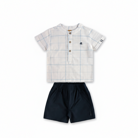 Set conjunto camisa blanca short azul bebe niño Up Baby 46409-000101
