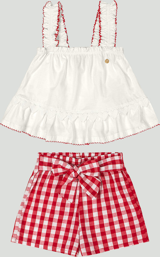 Set conjunto camisa blanca short cuadros rojo niña Up Baby 46875-000106