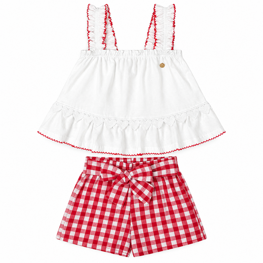 Set conjunto camisa blanca short cuadros rojo niña Up Baby 46875-000106