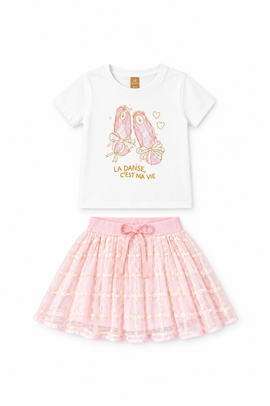 Set conjunto ballet camisa blanca falda tutu rosada niña Up Baby 46905-000106
