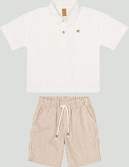 Set conjunto camisa blanca short beige niño Up Baby 46916-000106