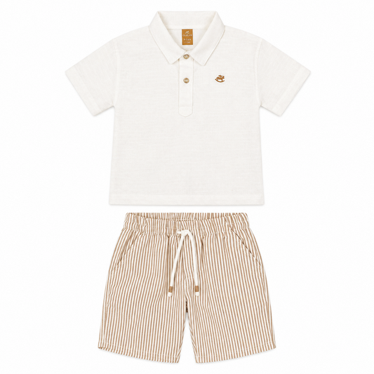 Set conjunto camisa blanca short beige niño Up Baby 46916-000106