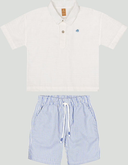 Set conjunto camisa blanca short rayas azul niño Up Baby 46916-000279