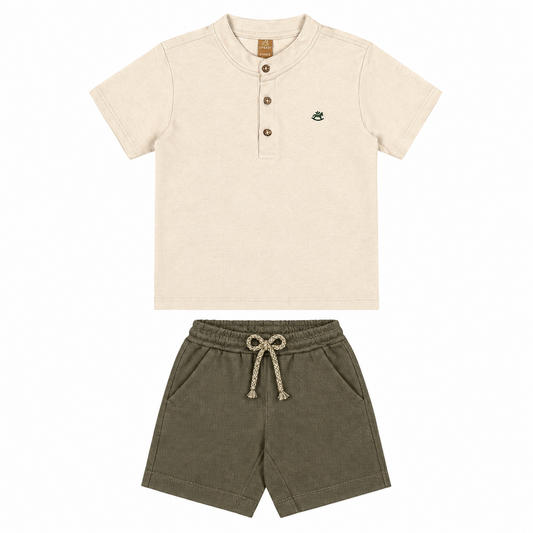 Set conjunto camisa beige henley short niño Up Baby 46945-120304