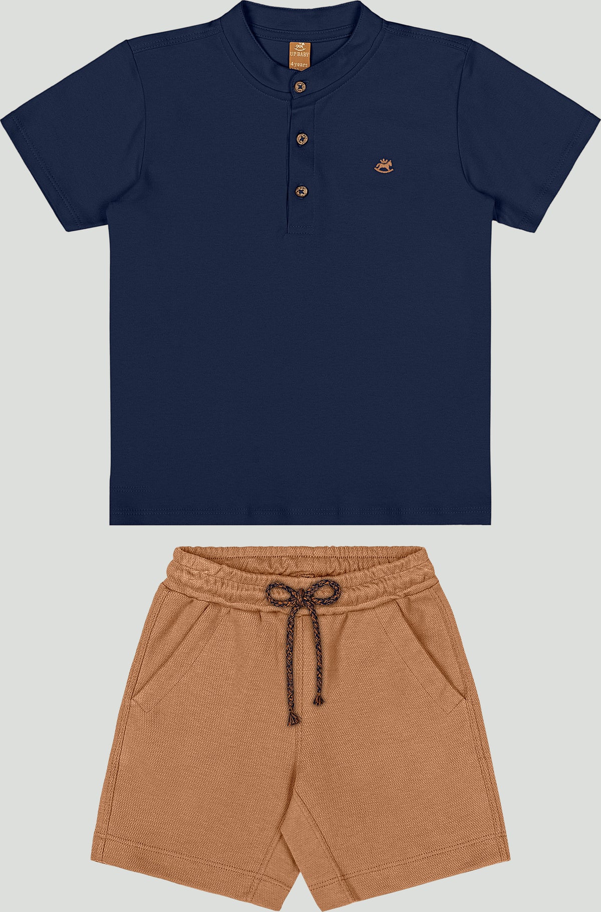 Set conjunto camisa azul henley short cafe niño Up Baby 46945-193921