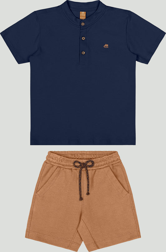 Set conjunto camisa azul henley short cafe niño Up Baby 46945-193921