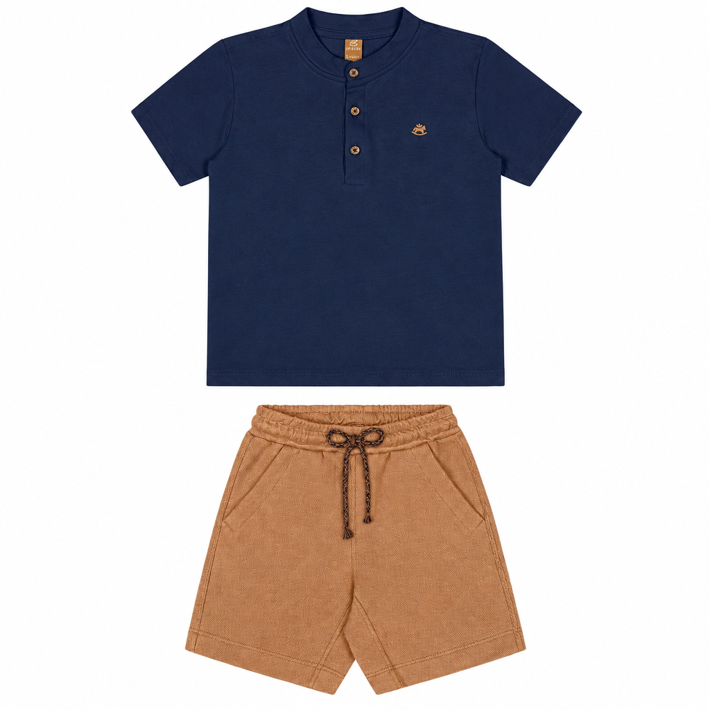 Set conjunto camisa azul henley short cafe niño Up Baby 46945-193921