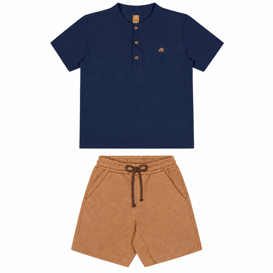 Set conjunto camisa azul henley short cafe niño Up Baby 46945-193921