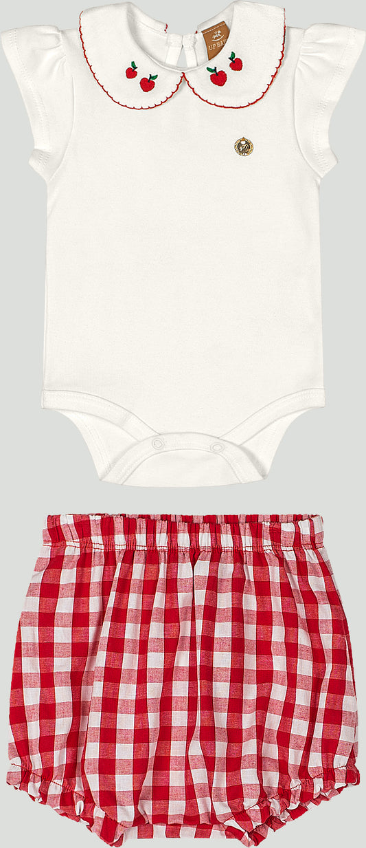 Set conjunto camisa mameluco blanco short cuadros rojo bebe niña Up Baby 46954-000106 español