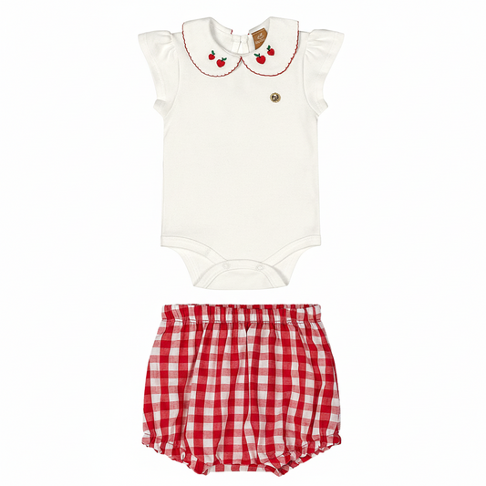 Set conjunto camisa mameluco blanco short cuadros rojo bebe niña Up Baby 46954-000106 español