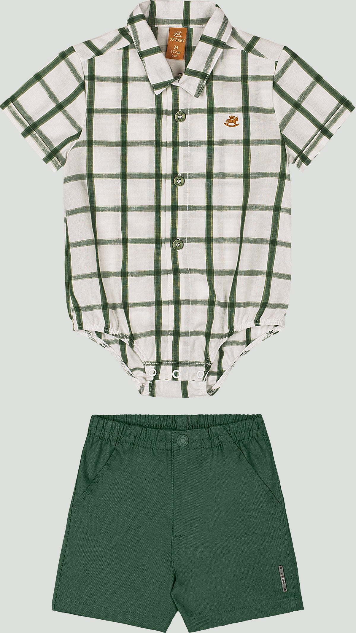 Set conjunto camisa mameluco rayas cuadros blanco short verde Up Baby 46974-190315